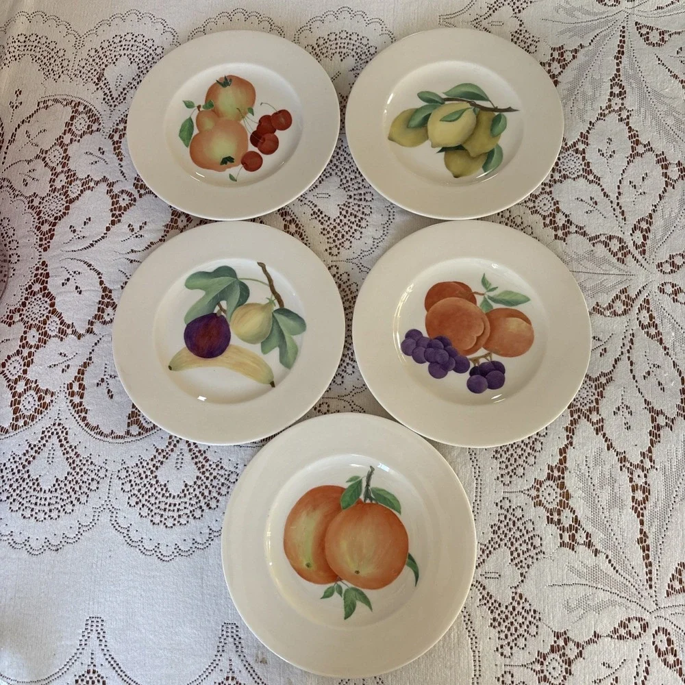 Vintage Hand Painted Fruits‎ Salad, Lunch, Display Plates 50's Louise Hanford